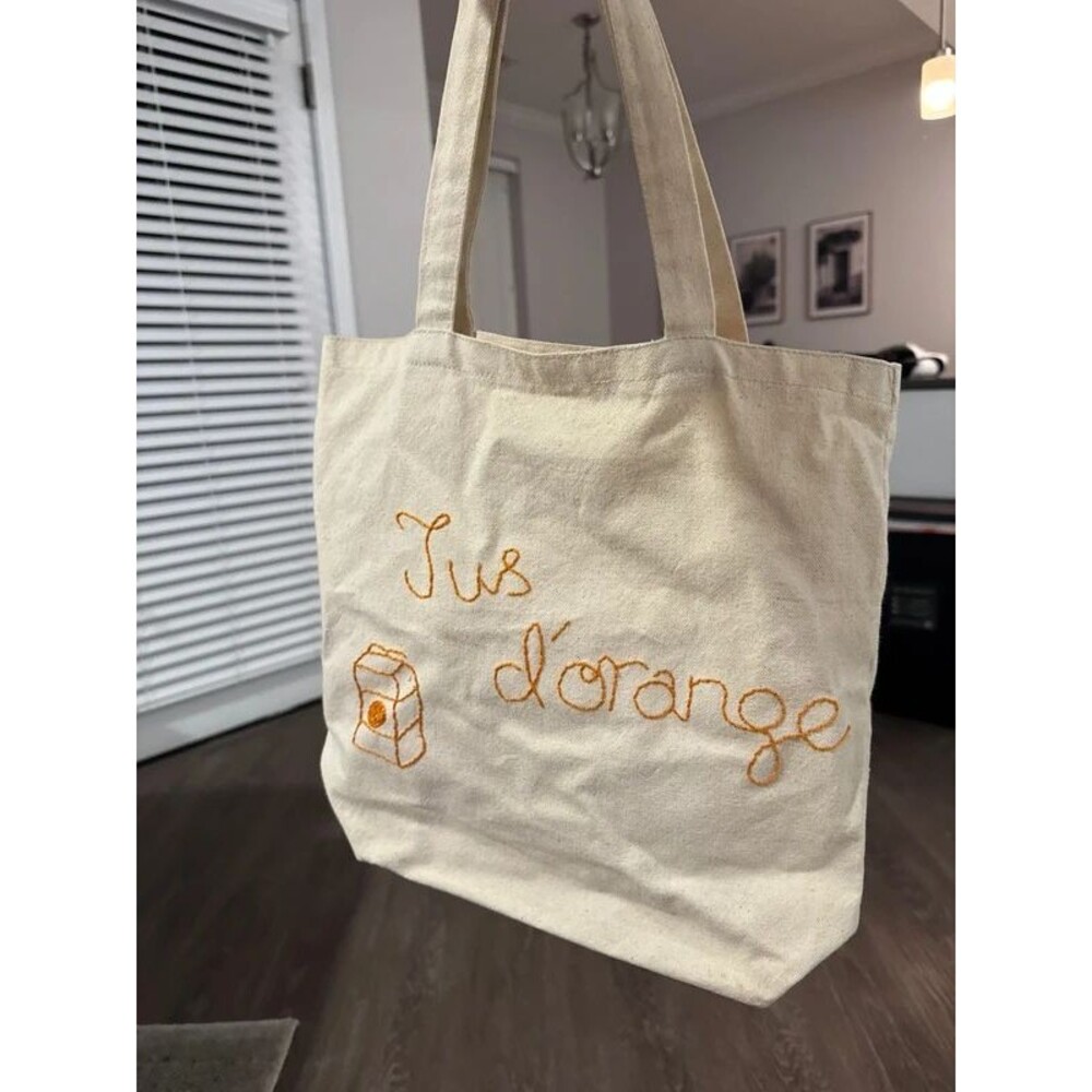 Hand embroidered tote bag jus d’orange orange juice tote bag